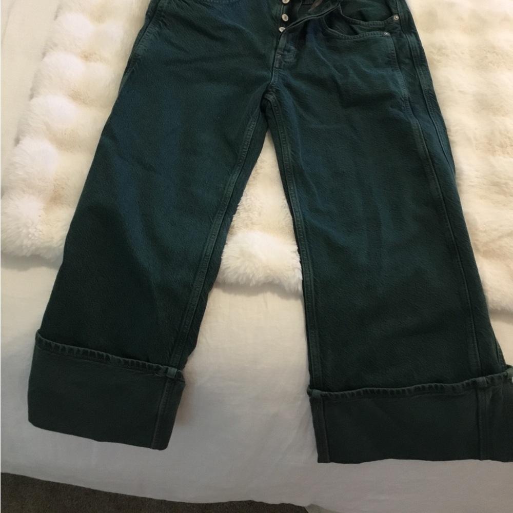 We The Free Teal Wide-Leg Button-Fly Jeans